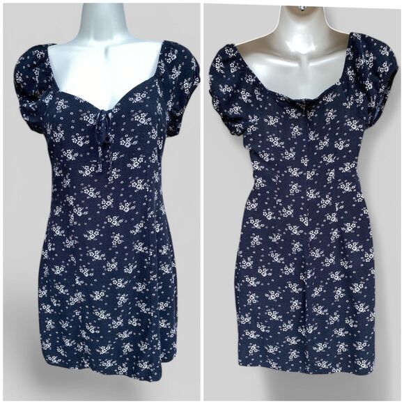 Aeropostale Size S peasant mini dress black white florals y2k style grunge boho - Picture 2 of 12